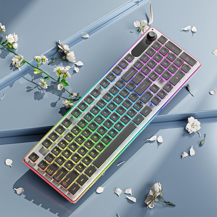 EWEADN F98 Wired Backlit Keyboard USB Computer Keyboards with Smart Display Knob 96 Layout Silent Ergonomic Keyboard with