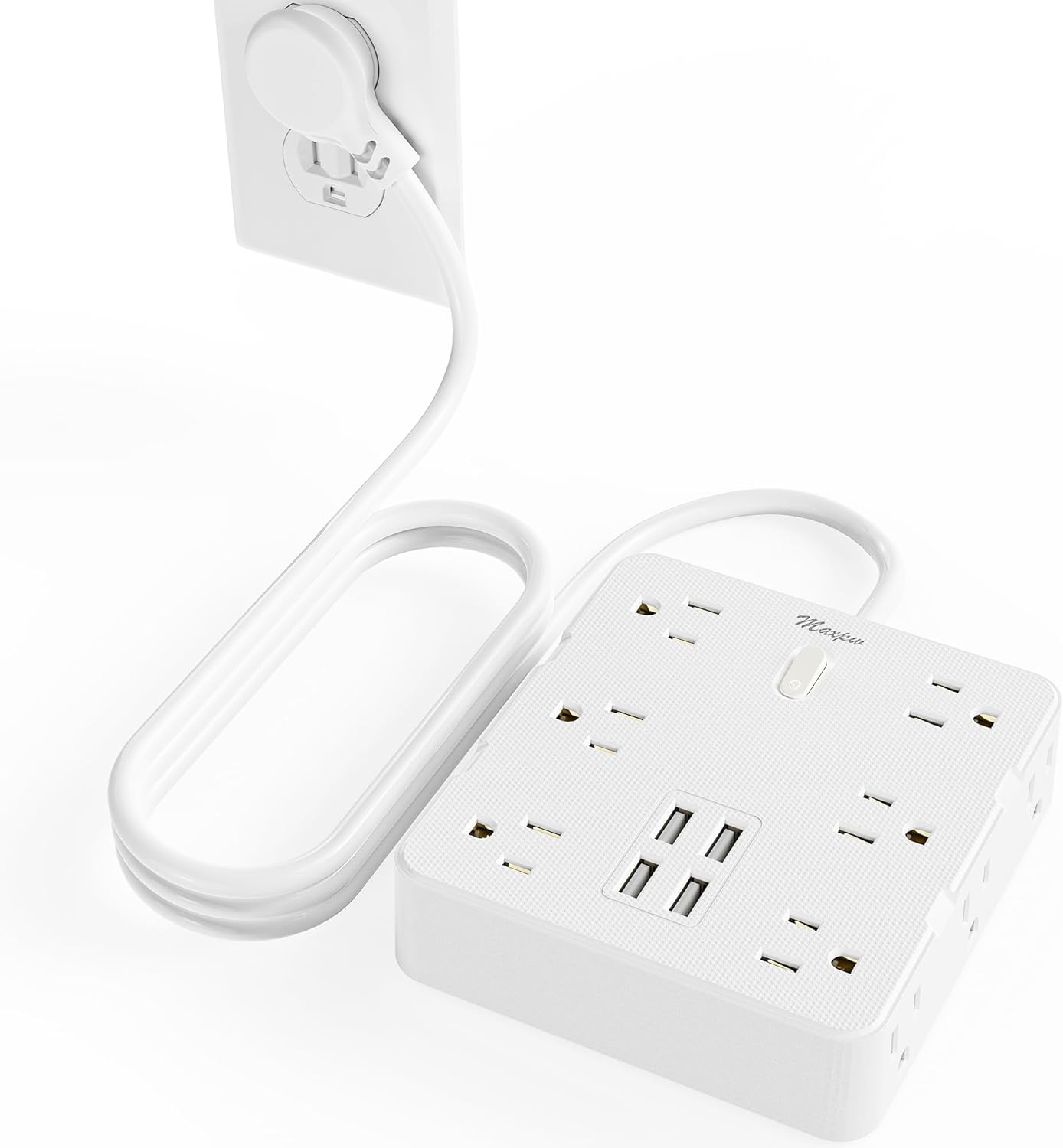 Power Bar Surge Protector Maxpw 5 ft Flat Plug Extension Cord with 4