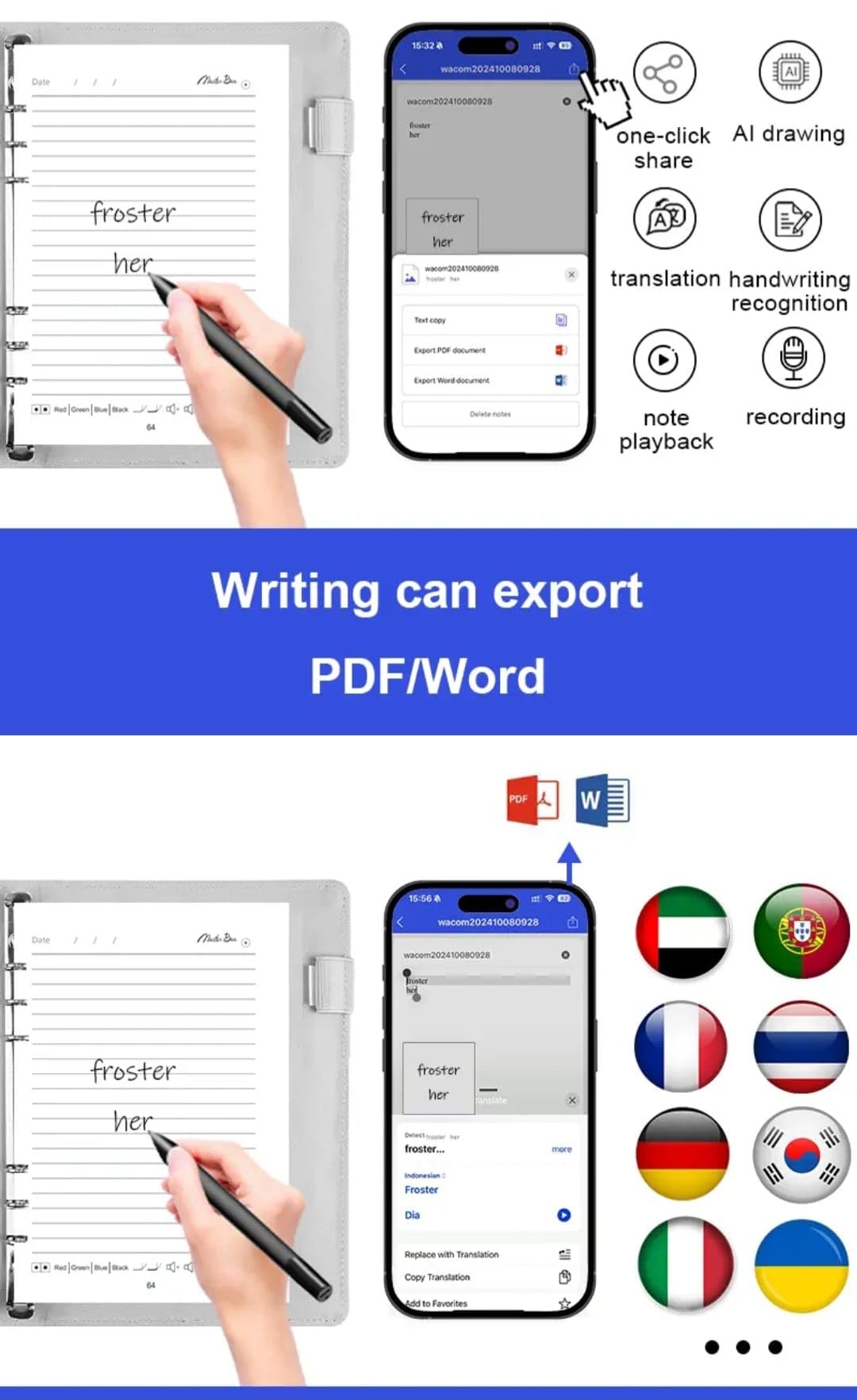Taccuino Digitale con Penna Intelligente Bluetooth 5.0 | Block Notes Digitale Riutilizzabile, Agenda Elettronica Portatile con IA, Cloud e USB-C | Pelle PU Aicard Smart Agenda AI Edition