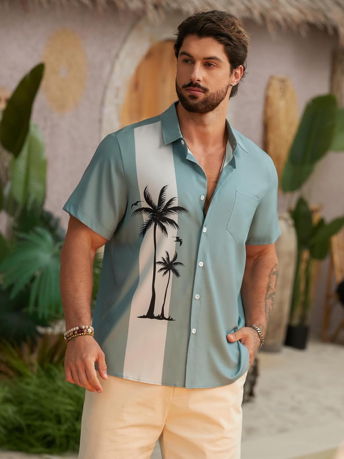 Hardaddy Men's Hawaiian Shirt Short Sleeves Coconut Printed Button Down Summer Beach Casual Shirts - Image 2
