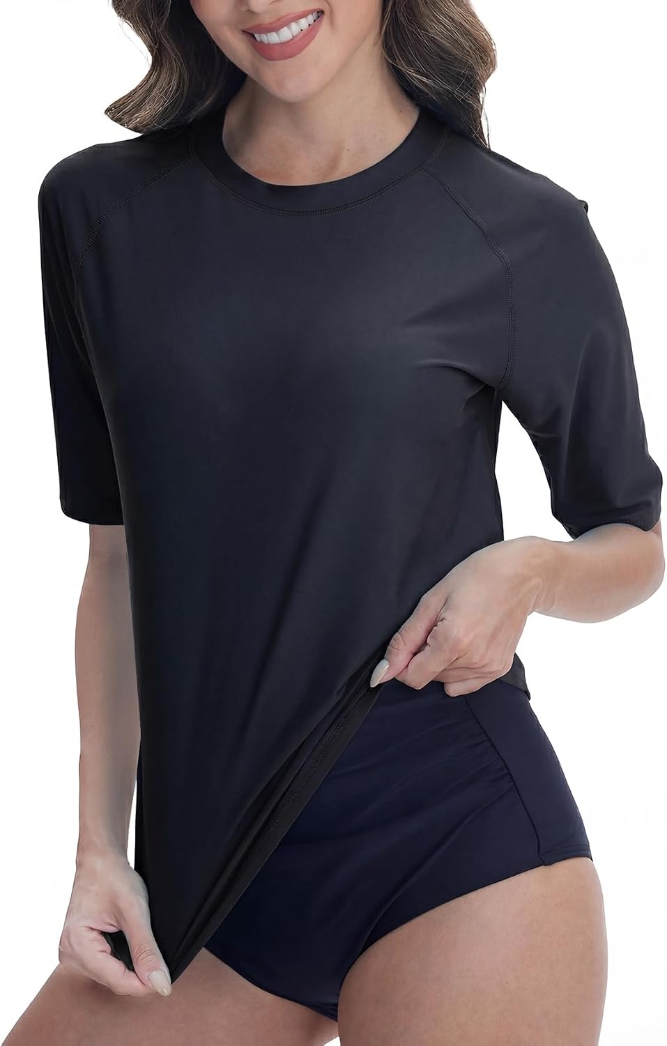 Women's UPF 50+ Rash Guard Short Sleeve Swim Shirt Quick Dry Water Surf Top Bathing Suit T Shirt Top Only