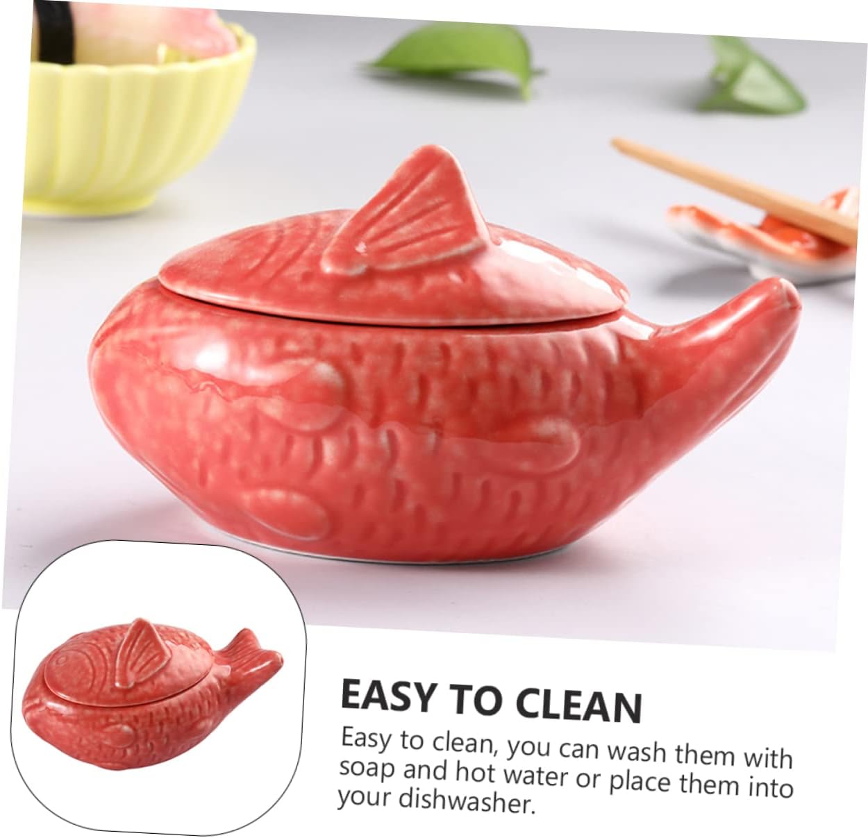Fish Shaped Sauce Dish Ceramic with Lid Japanese Style Tableware