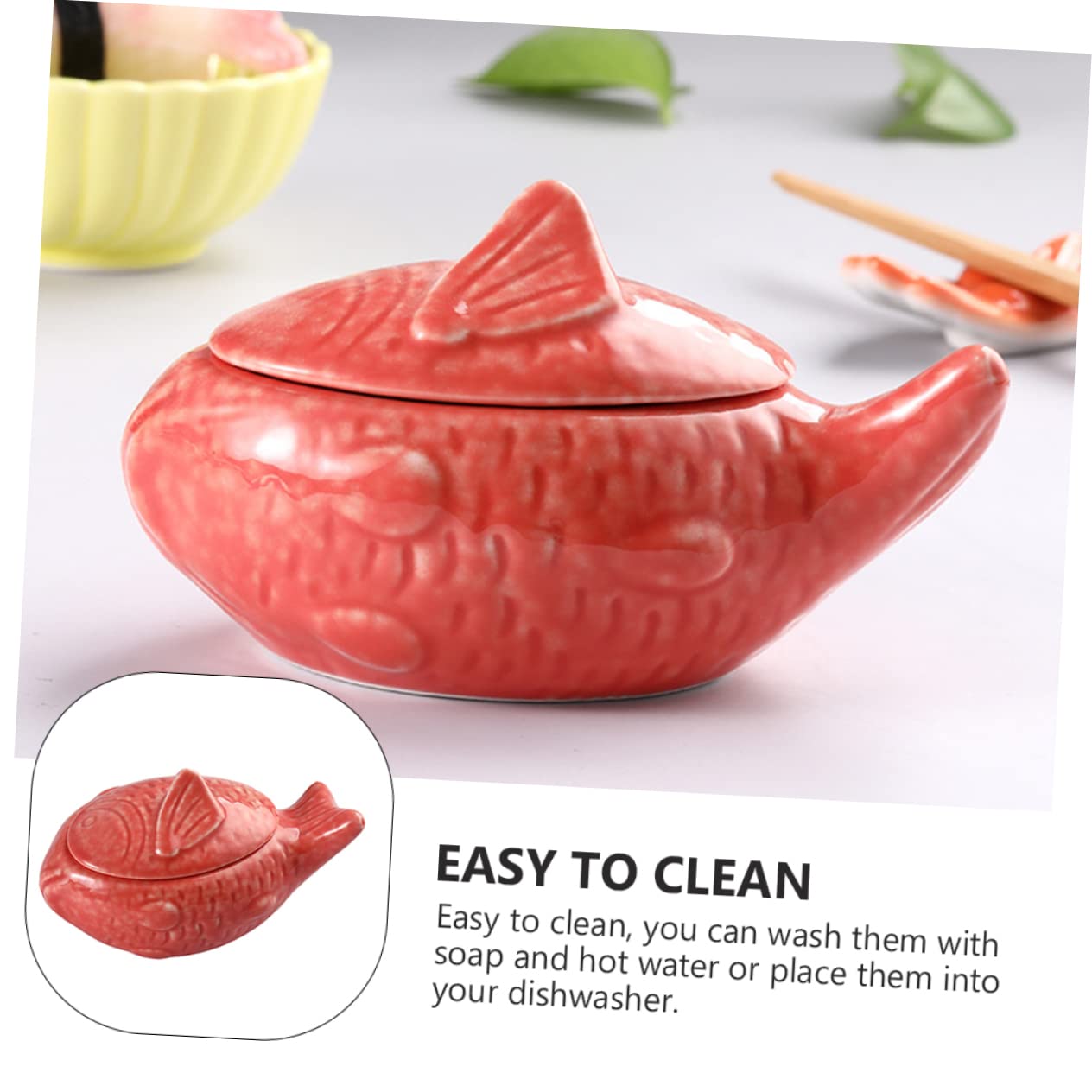 MAGICLULU Keramik Spülmaschinenfest und Leicht zu Reinigen Saucenschale in Fischförmigem Design mit Deckel Japanischer Stil für Restaurant und Zuhause