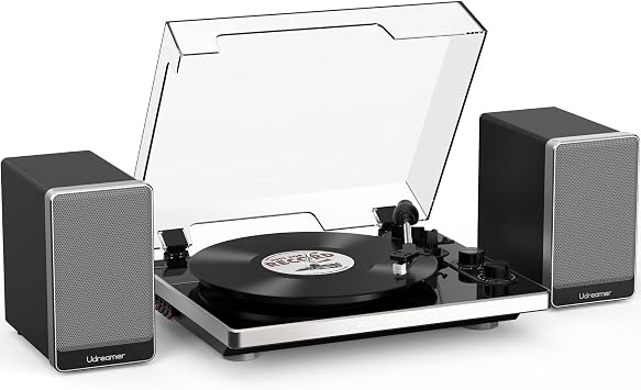Viny Record Player with 2 External Speakers and 2 Bluetooth Modes,Turntable with ATN-3600 Stylus,Pitch,USB Recording,RCA and AUTO Stop for Vinyl Records