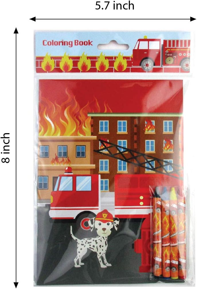 TINYMILLS Fire Truck Coloring Book Set for Kids Party Favors with 12 Coloring Books and 48 Crayons Firefighter Birthday Party Supplies Favor Bag Filler - Image 4