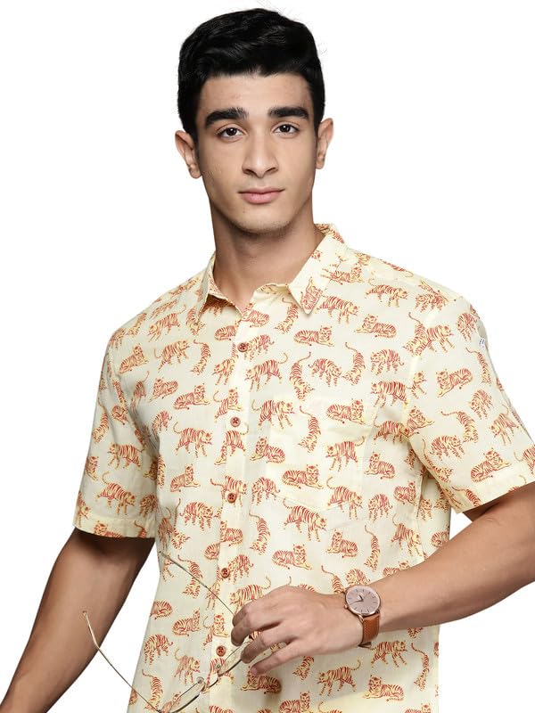 Indo Era Men's Ethnic Motifs Cotton Curved Regular Fit Shirt (Msh0Nb1262) in neutral