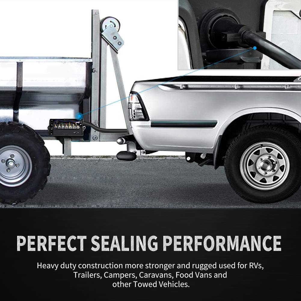 7 Way Trailer Plug 8 Feet Heavy Duty Inline Trailer Cord with 7 Gang Wiring Junction Box Weatherproof 7 Pin Trailer Wiring Harness for Campers Caravans Vans