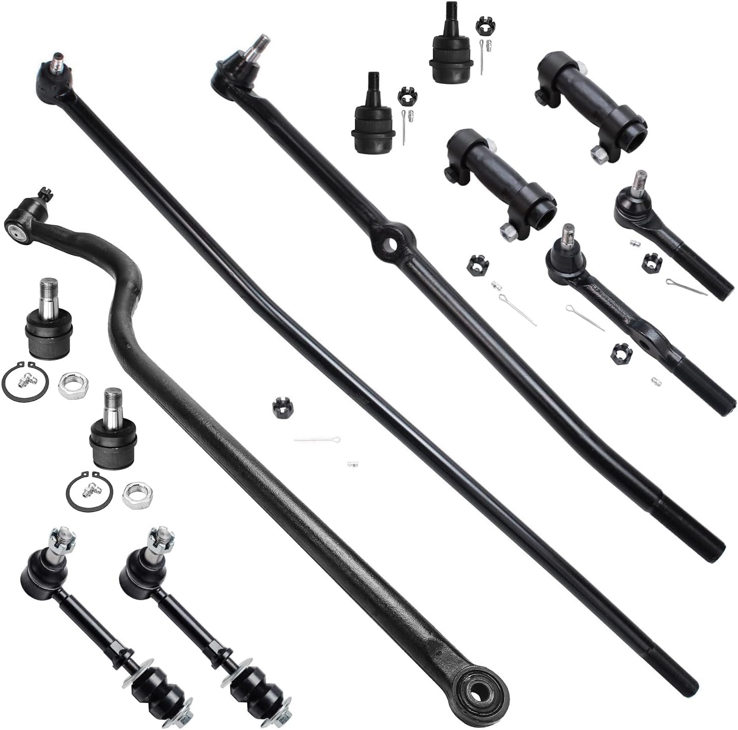 Detroit Axle - 4WD Front 13pc Suspension Kit for 1995 1996 1997 Dodge Ram 1500, 4 Tie Rods 4 Ball Joints 2 Adjustment Sleeves 2 Sway Bars 1 Track Bar Replacement