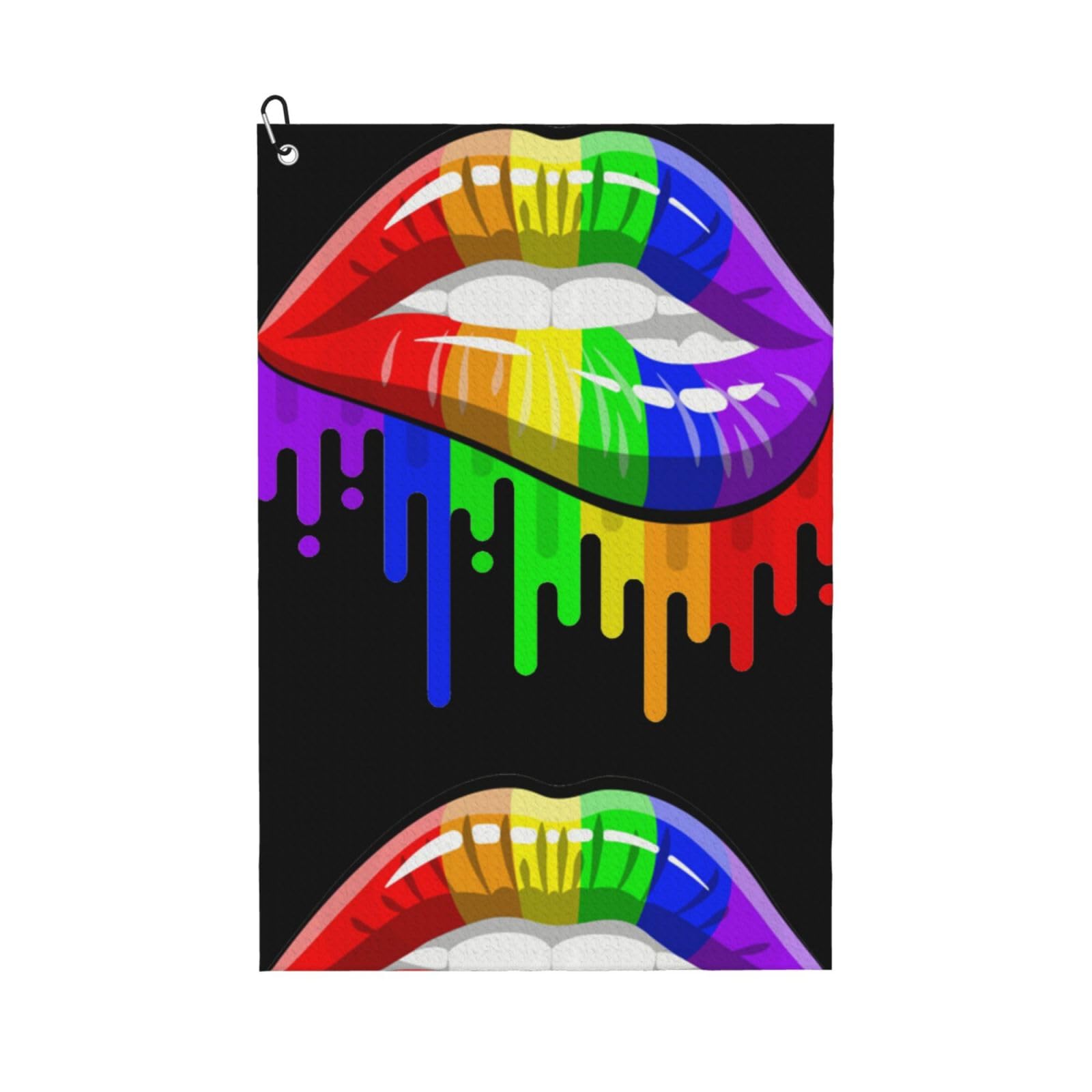 peiyeety LGBT Gay Pride Rainbow Lips Microfiber Golf Towel with Carabiner Clip, 16x24 Inch Absorbent Waffle Weave Towel for Golf Bags
