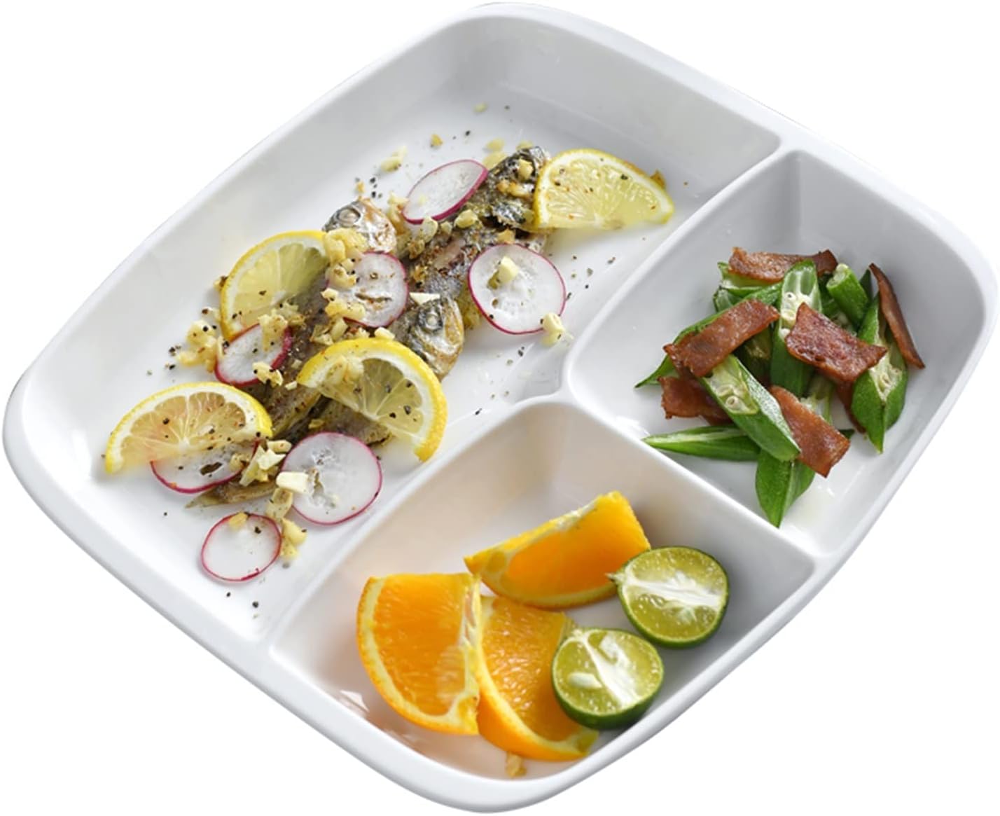 Weight Management Tableware - Porton Control Plate 10 Inch | Square White Divided Porcelain Dinner Plates for Adults - My plate Diet Plate 1 Piece