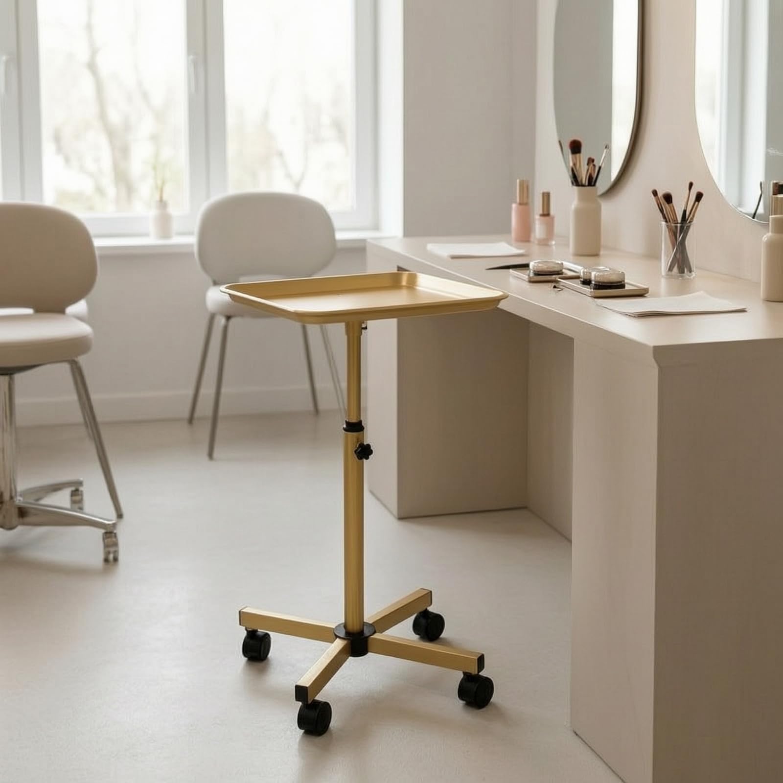 Milageto Carrello Portatile per Salone Carrello Vassoio Carrello Attrezzature Carrello Estetista Carrello Parrucchiere Regolabile in Altezza Cm a 110 Cm con, Rosa