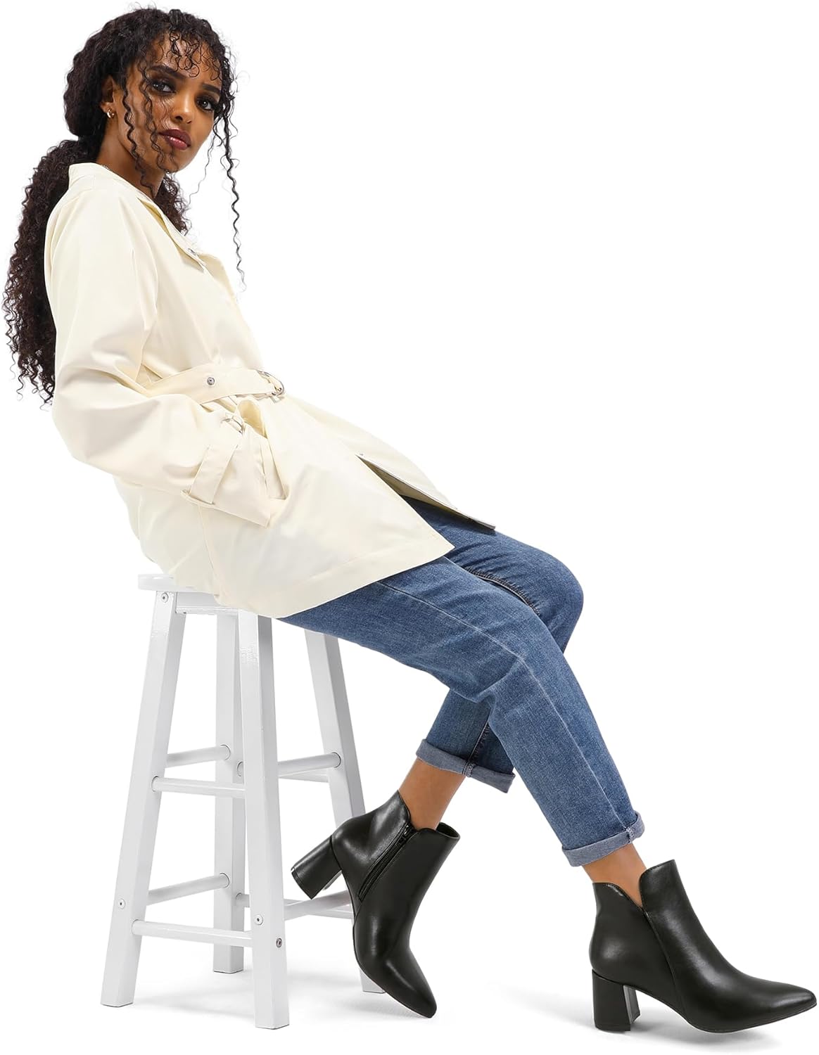 mysoft Women's Ankle Boots Chunky Block Low Heel Comfortable Pointed Toe Side V Cutout Dressy Office Booties with Zipper - Image 3