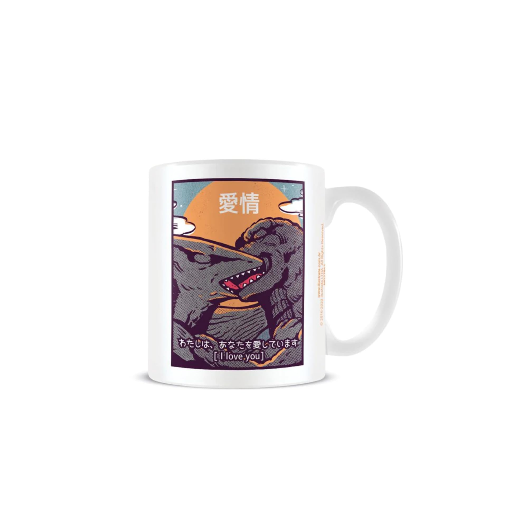 Pyramid International Men's Black Ilustrata Mug (Kaiju Kiss Design) 11Oz Ceramic Coffee Mug, Cups And Coffee Mugs For And Mugs For Wo - Official Merchandise,