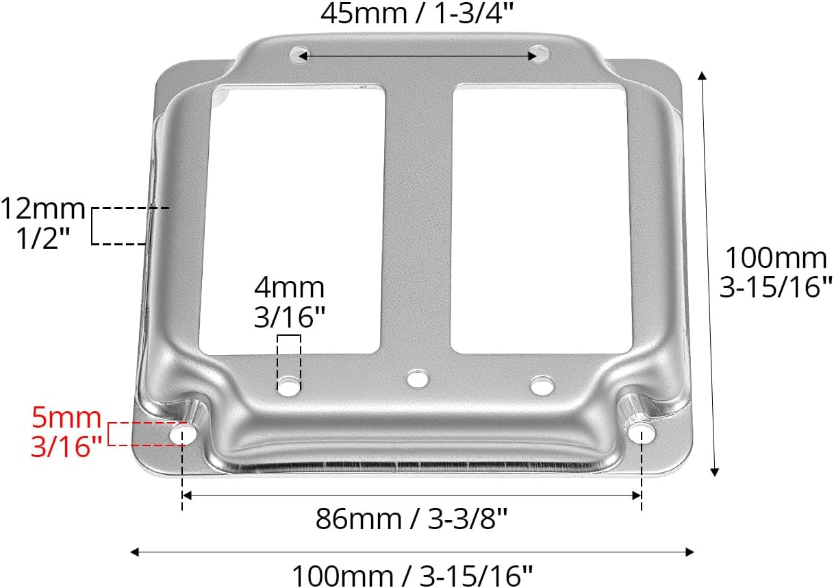 QWORK 4" Square Double Switch Electrical Box Cover, Set of 4 Steel Switch Covers, 1/2" Raised 2-Gang Switch, Steel Metal Outlet Box, Square Receptacle Outlet Cover