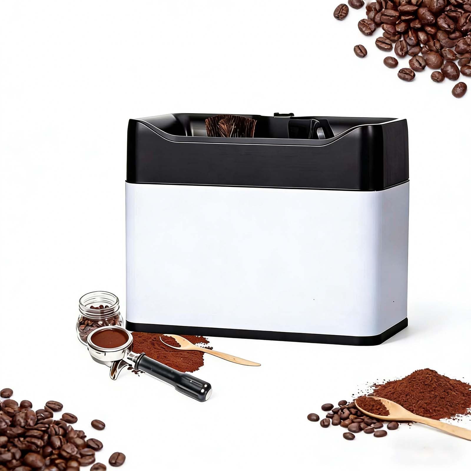 Espresso Knock Box Electric,Electric Portafilter Cleaner, Automatic Cleaning Machine With Dual Brushes, 3 Scrapers, Large Capacity 3l, For Professional Coffee Bars & Homes(White)