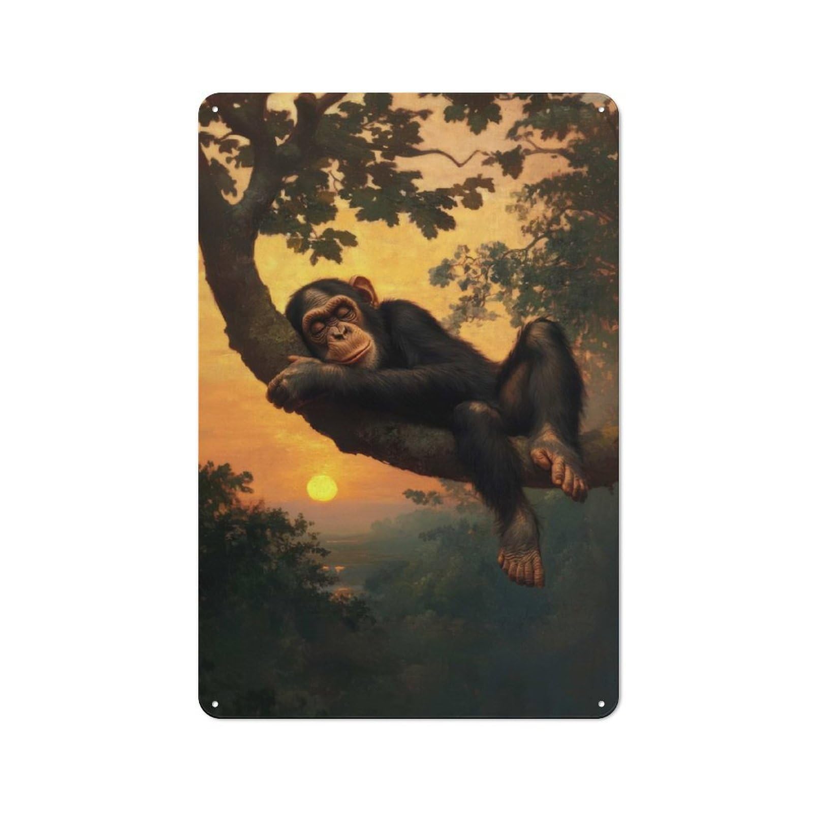 Junmoney Chimpanzee Sunset Slumber Tin Wall Plaque 30X20cm With For Guest Room Or Hallway, For Metal Sign Collectors, For Garage And Workshop Walls
