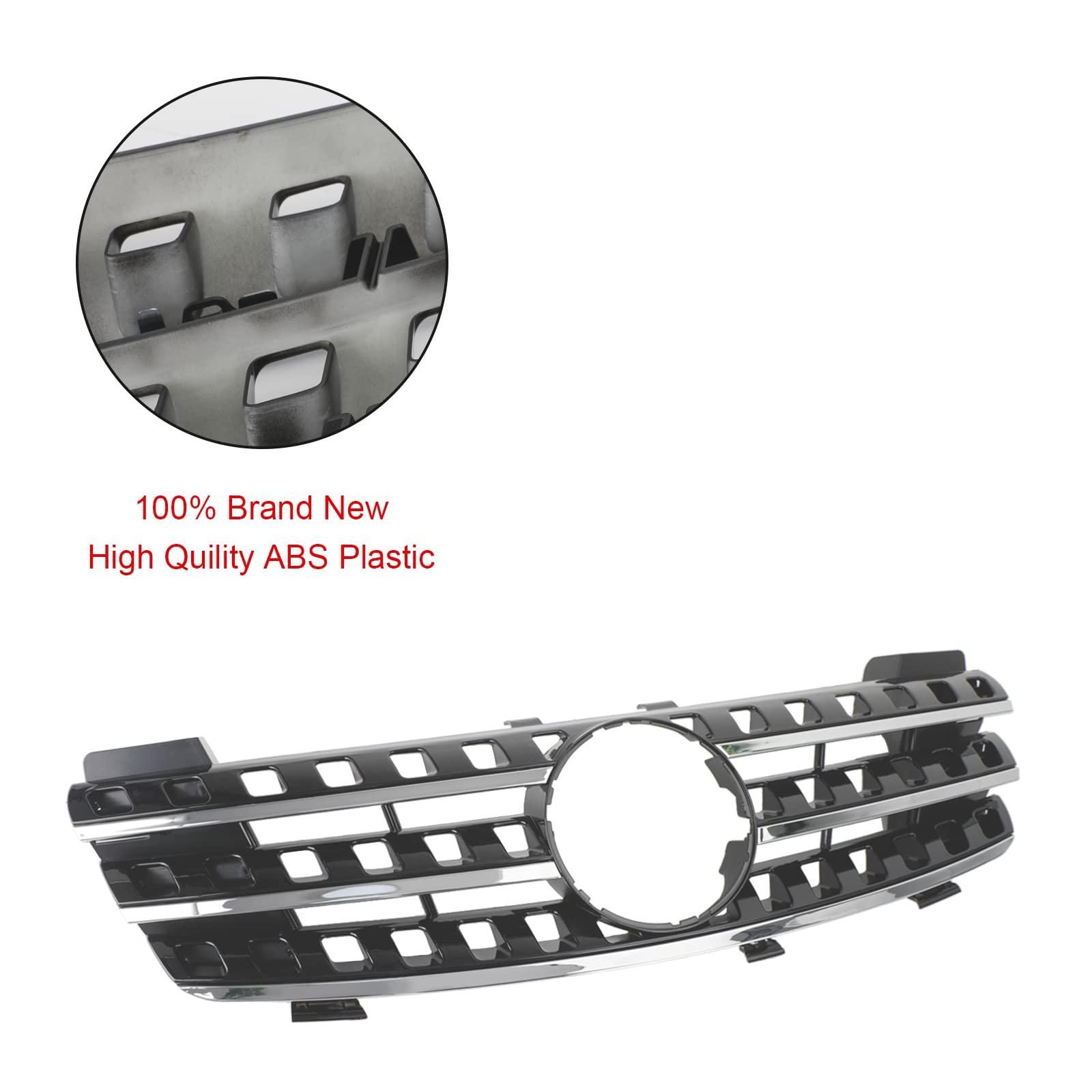 Parrilla del Parachoques Delantero Apto para Mercedes ML-Class W164 2005-2008 Chrome/Black (No Logo)