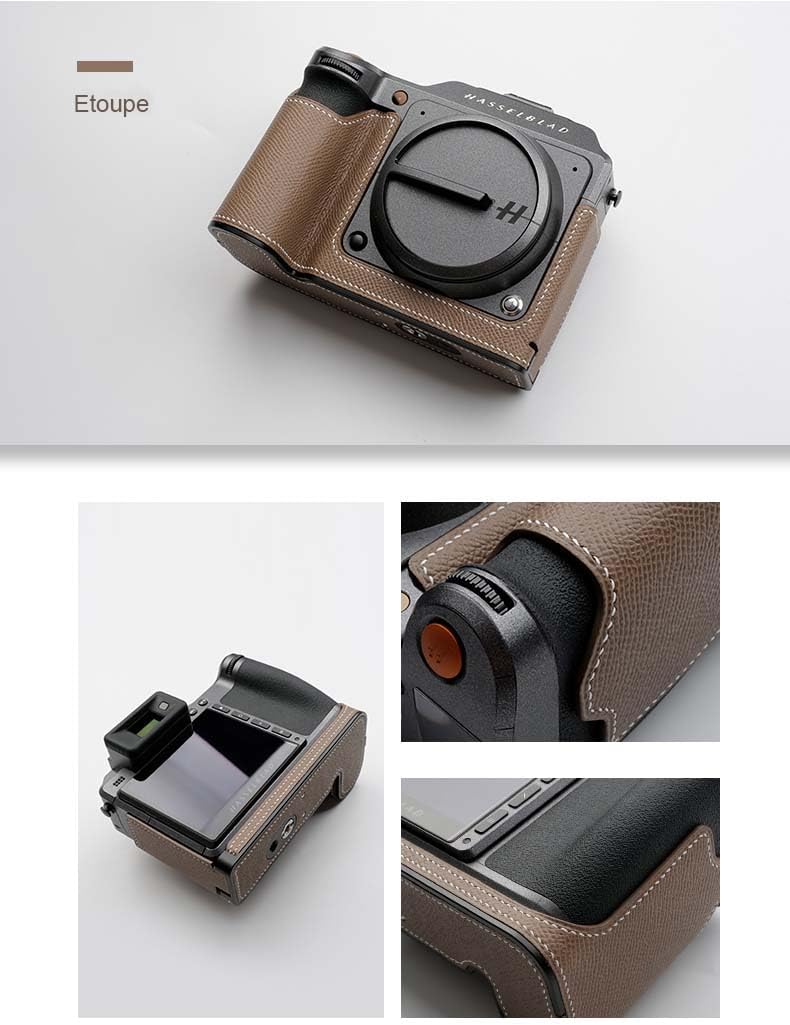 Handmade Genuine Leather Camera Half Case for Hasselblad X2D - Top Layer Cowhide Body + Metal Base Plate + Hand Shank 3-in-1 Design (Etoupe)