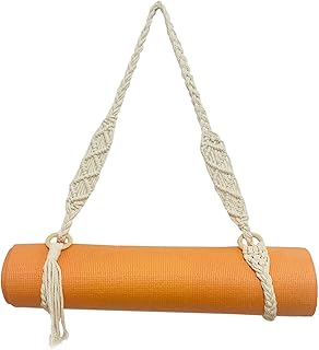 Jrifedptry Correa de transporte para esterilla de yoga, hecha a mano, estilo bohemio, ganchillo, macramé, ajustable, para esterilla de yoga, pilates, ejercicio, fitness