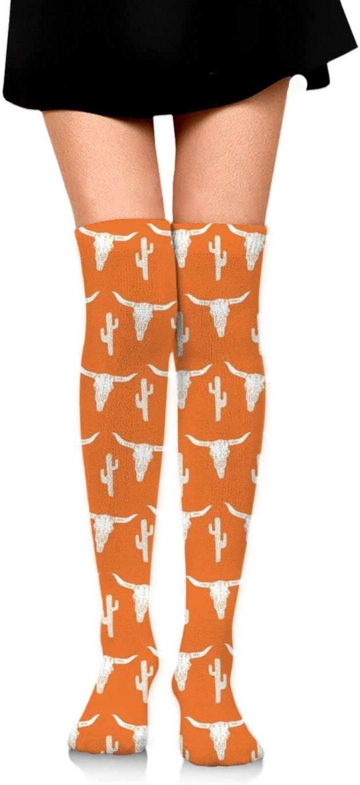 WONDERMAKEFashion Casual Longhorn Cattle Cow Texas Skull Cactus Over The Knee Boot Socks Winter Warm Thigh High Cotton Dress Socks Soft Leg Warmers For Women Teens Girls, Socks-044, One size