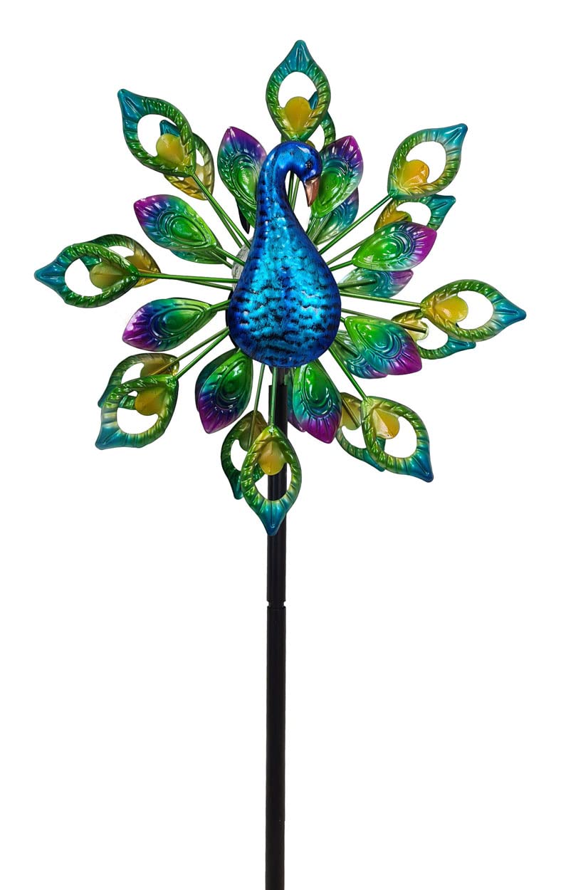 abc HOME | Gartenstecker Pfau | LED | Solarpanel | Lichtsensor | 190 cm H