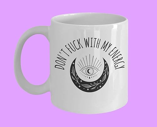 Miniatura 3 de Taza de café con texto en inglés "Don't Fuck with My Energy", con cristales de luna celestial, gótica, bruja, regalo espiritual