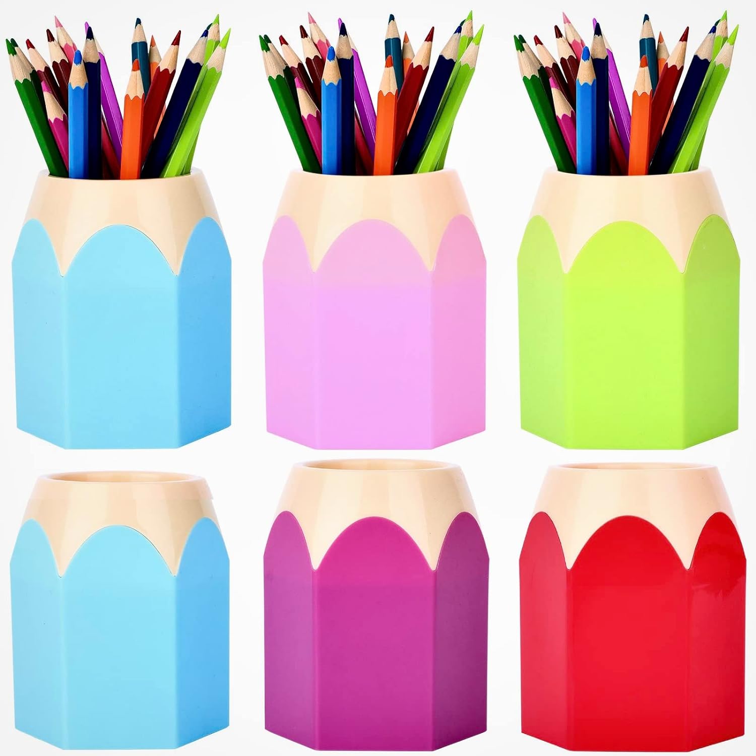 6pcs Pencil Shaped Pen Holders, Cute Desktop Pen Cup & Makeup Brush Container - Creative Stationery Storage for Office & Home Decoration