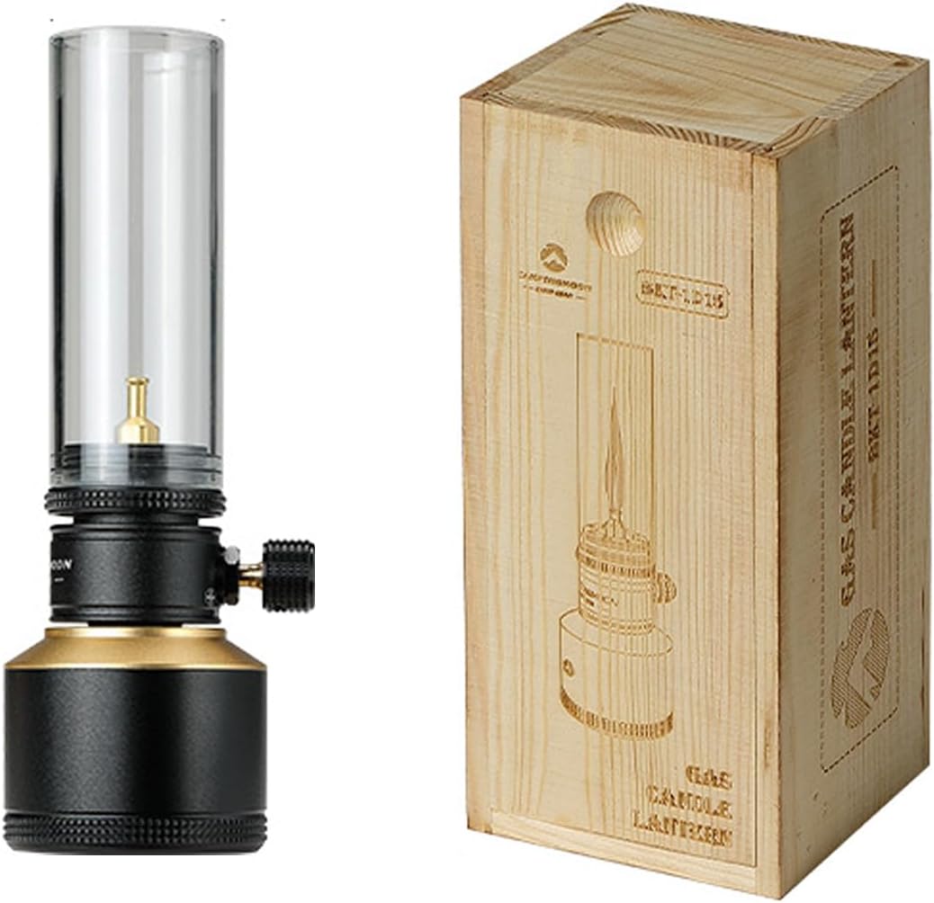 Campingmoon Camping Gas Lantern Outdoor Gas Black Tent Lamp with Empty Gas Tank Wooden Lantern Case