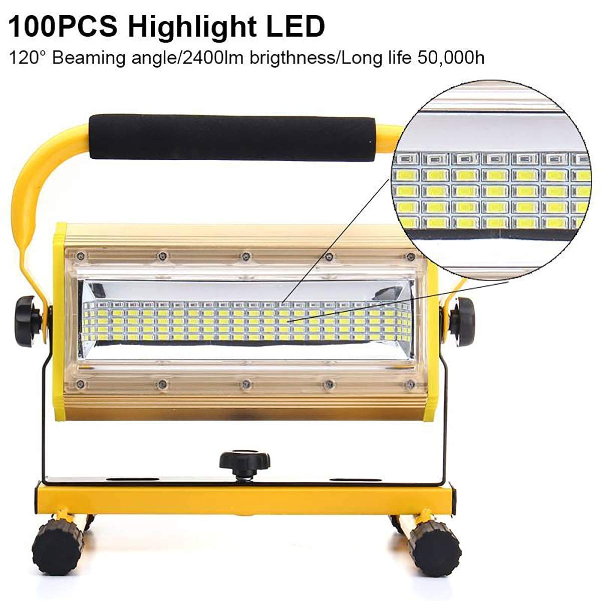 Luce di inondazione Portatile a LED da 100 W 100 LED 8000LM, Lampada da Lavoro Ricaricabile, [100 LED, equivalente a 1000 W] Lampada da Cantiere Impermeabile, Durata della Batteria Continua per 5 Ore