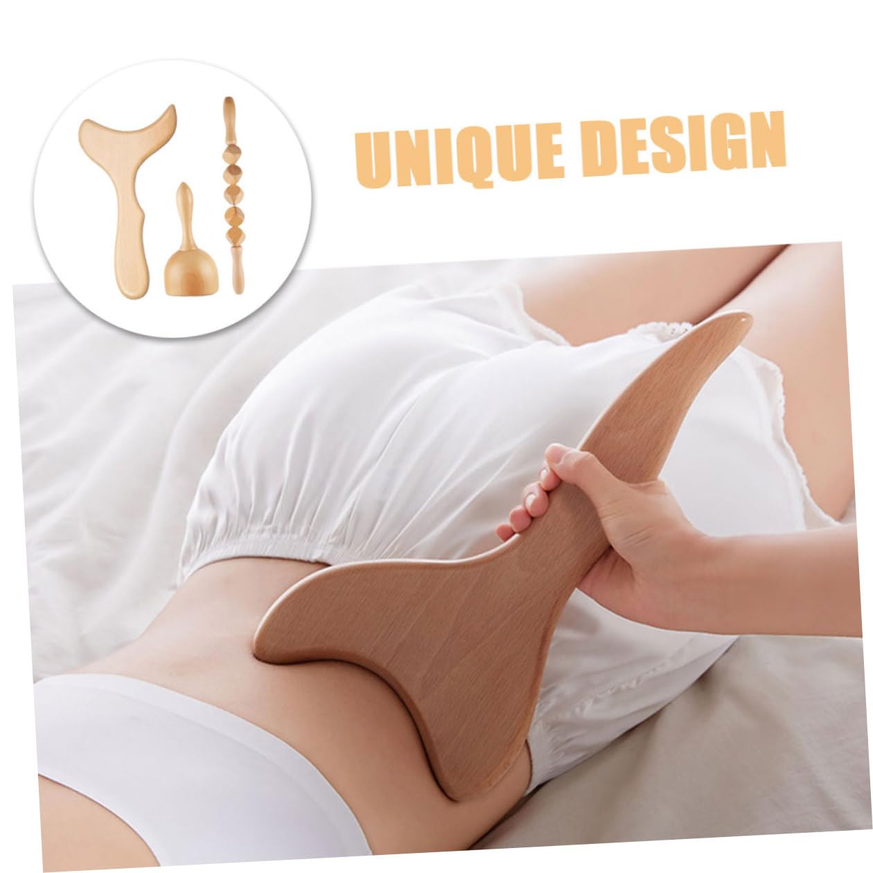 Set 1 di Massaggiatore Manuale in Legno Kaki, Bastone 3 Pezzi | Scraping Board, Massage Roller e Scraping Cup Inclusi, Design Unico, Leggero e Portatile per Adulti