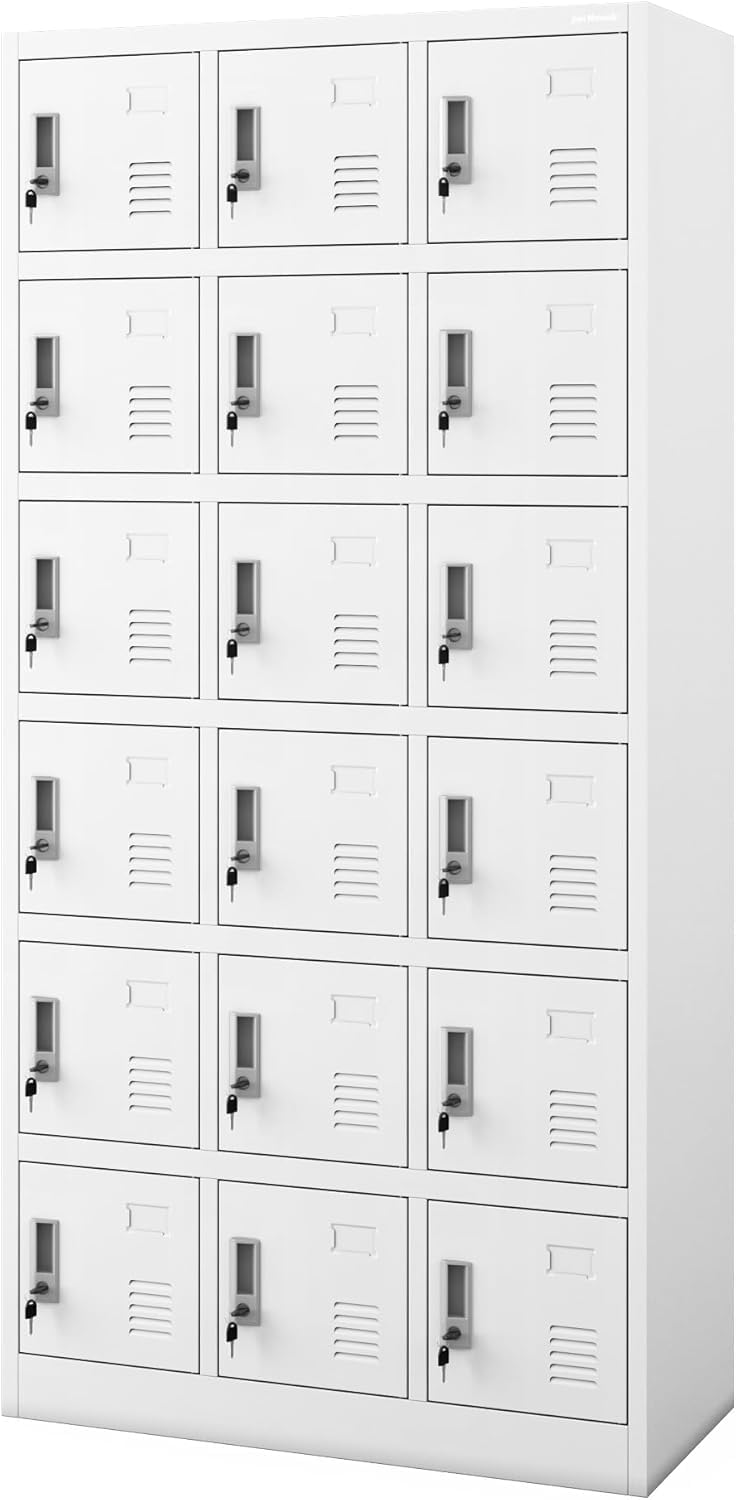 Jan Nowak Spindschrank abschließbar Spind Schließfachschrank Metall Mitarbeiterschrank Personalschrank Wertfachschrank mit 18 Fächern Lüftung Namensschild, Umkleideschrank 185 x 90 x 40 cm