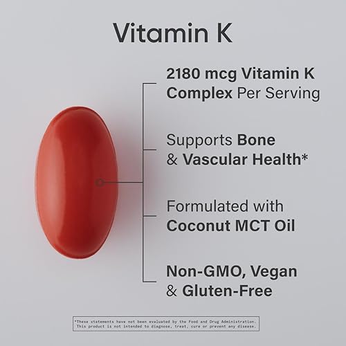 Miniatura 10 de Sports Research Vitamina K2 MK7 de 180 mcg con aceite de coco, 60 cápsulas blandas vegetarianas, certificado vegano, verificado sin OMG y sin gluten