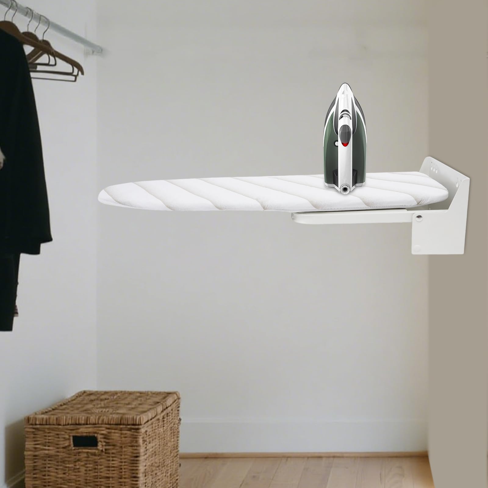 Wandmontierte Bügelbretter 95 x 30 cm, Bügelbrett faltbar, Weiß | Tragkraft 15 kg, Maximale Temperaturen 428℉, Platzsparende Bügelbretter für Kleidung, Hosen, Privathaushalte, Wäschereie
