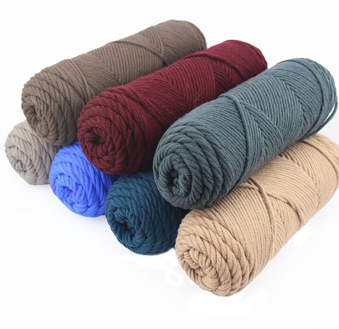 Hilo para tejer y crochet, hilo de 3 mm de grosor, hilo de bordar de algodón con leche, hilo para tejer a mano para bufanda/alfombra, bola de hilo de 100 g de peso, juego de hilo multicolor (7 colore