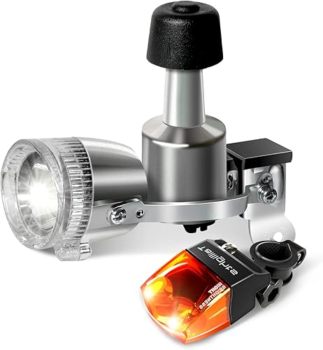 Luces de bicicleta delanteras y traseras, juego de luces para bicicleta totalmente dinamo, generador de fricción motorizado, 200 lúmenes,