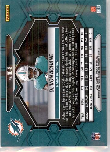 Miniatura 2 de 2023 Panini Mosaic NFL Debut #8 De'Von Achane Miami Dolphins Official NFL Football Card in Raw (NM or Better) Condition