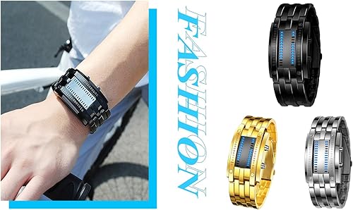 Miniatura 4 de Fashion Mens Binary Sports Watch Digital LED Matrix Waterproof Outdoor Casual Black Bracelet Square Blue Backlit Watches