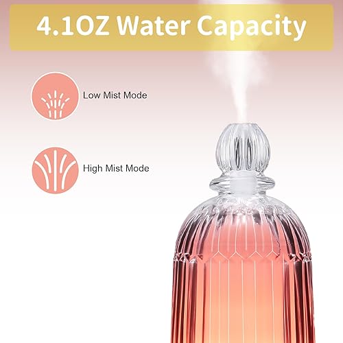 Miniatura 5 de Difusor de aceite esencial de vidrio, pequeño humidificador de niebla fría cubierta de vidrio y depósito de plástico con 7 luces LED de color,