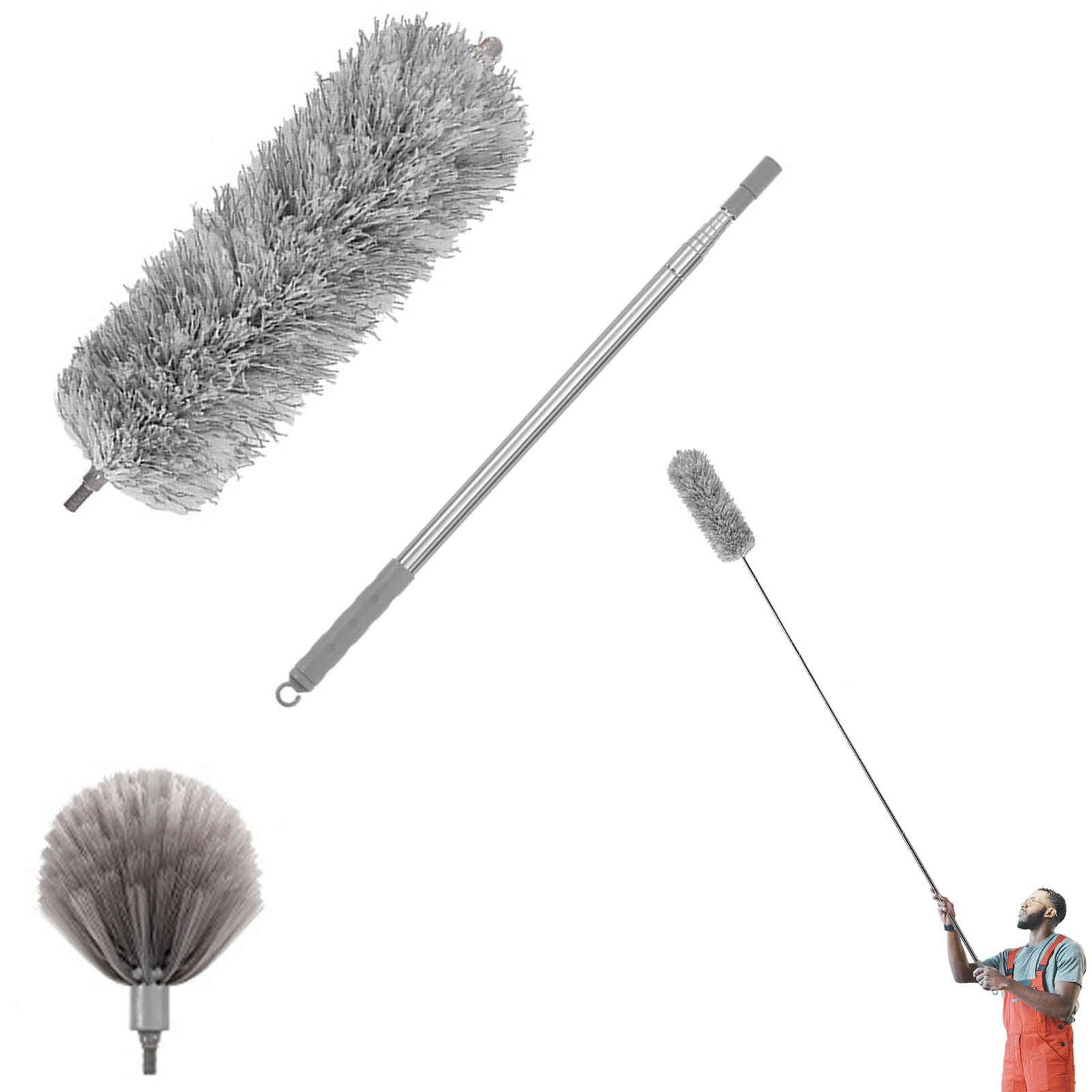 Duomama Microfiber Cobweb Duster with 100" Extension Pole - Clean Ceilings, Furniture, and More!