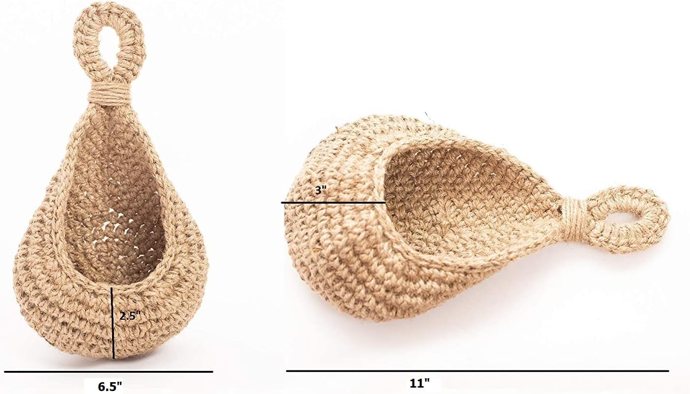 Medium Jute Hanging Basket Wall planters-Wall Planter, Teardrop Hanging Baskets for Plants Succulent Wall Decor, Hanging Herb Pot Holder 4 inch outside diameter for in/Outdoor Fence Planter