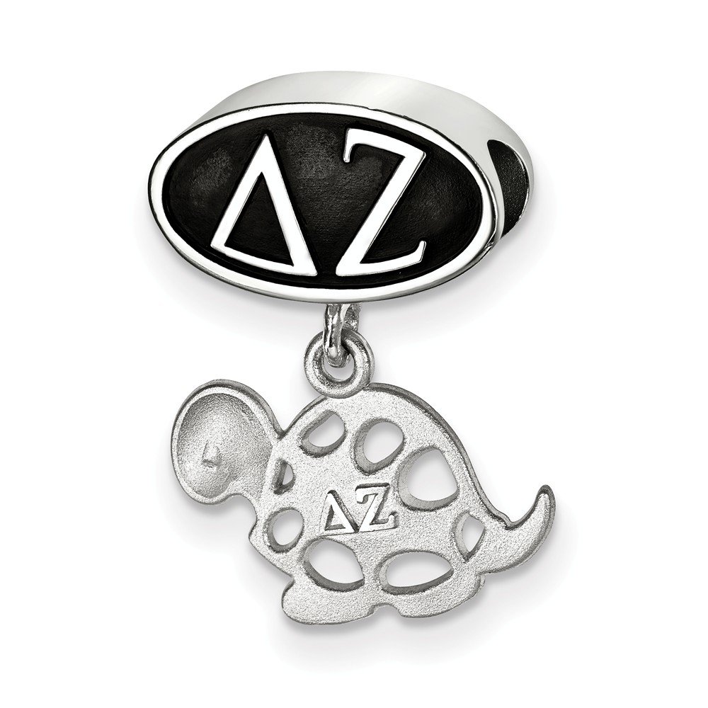 Jay Seiler Sterling Silver Logoart Delta Zeta Oval With Turtle Dangle Bead, Sterling Silver