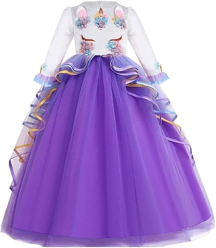 Miniatura 6 de REXREII Vestido maxi de tul de manga larga con diadema para niñas, disfraz de princesa, cumpleaños, Navidad