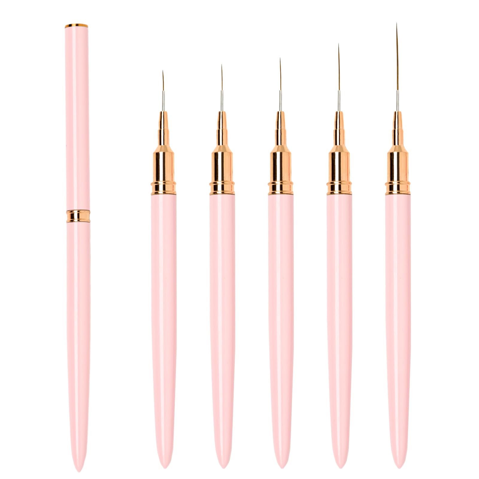 7/9/11/15/25mm Pinceles para Uñas Fino Decoracion Nail Art con Tapa 5 Piezas, LEA-SHALL Pincel de Gel Semipermanente Acrilica Profesional Kit Manicura Set Pintura Liner para Casa Bricolaje