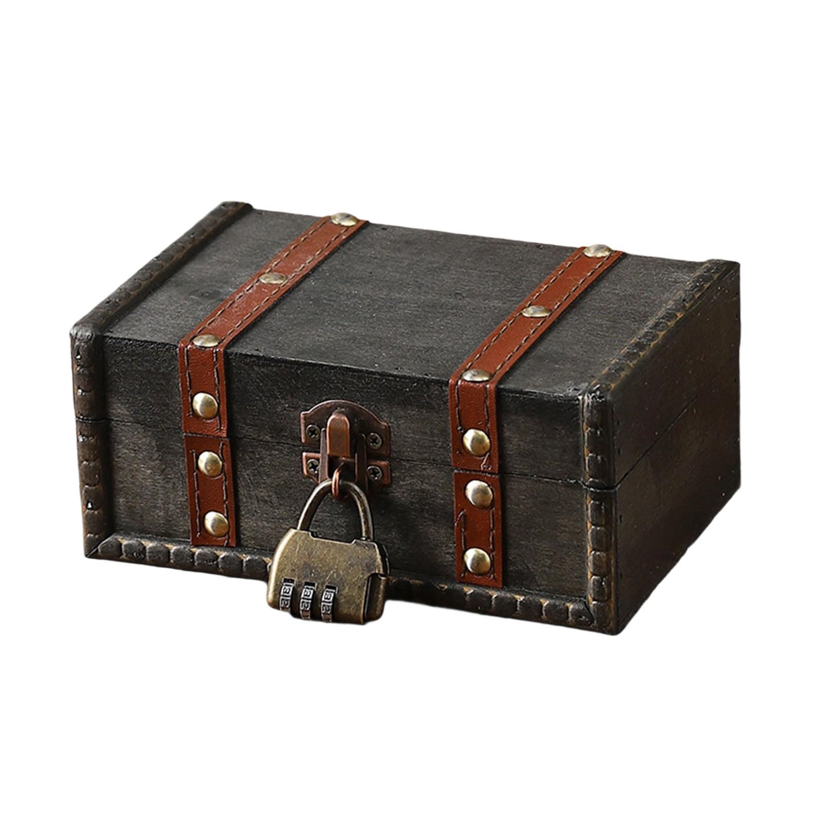 Carotoe H Wooden Locking Trunk Vintage Omes Decors Secure Storage Box For Jewelry Keepsakes Documents Multifunctional Organizers Vintage Wooden Decorative Box Wit