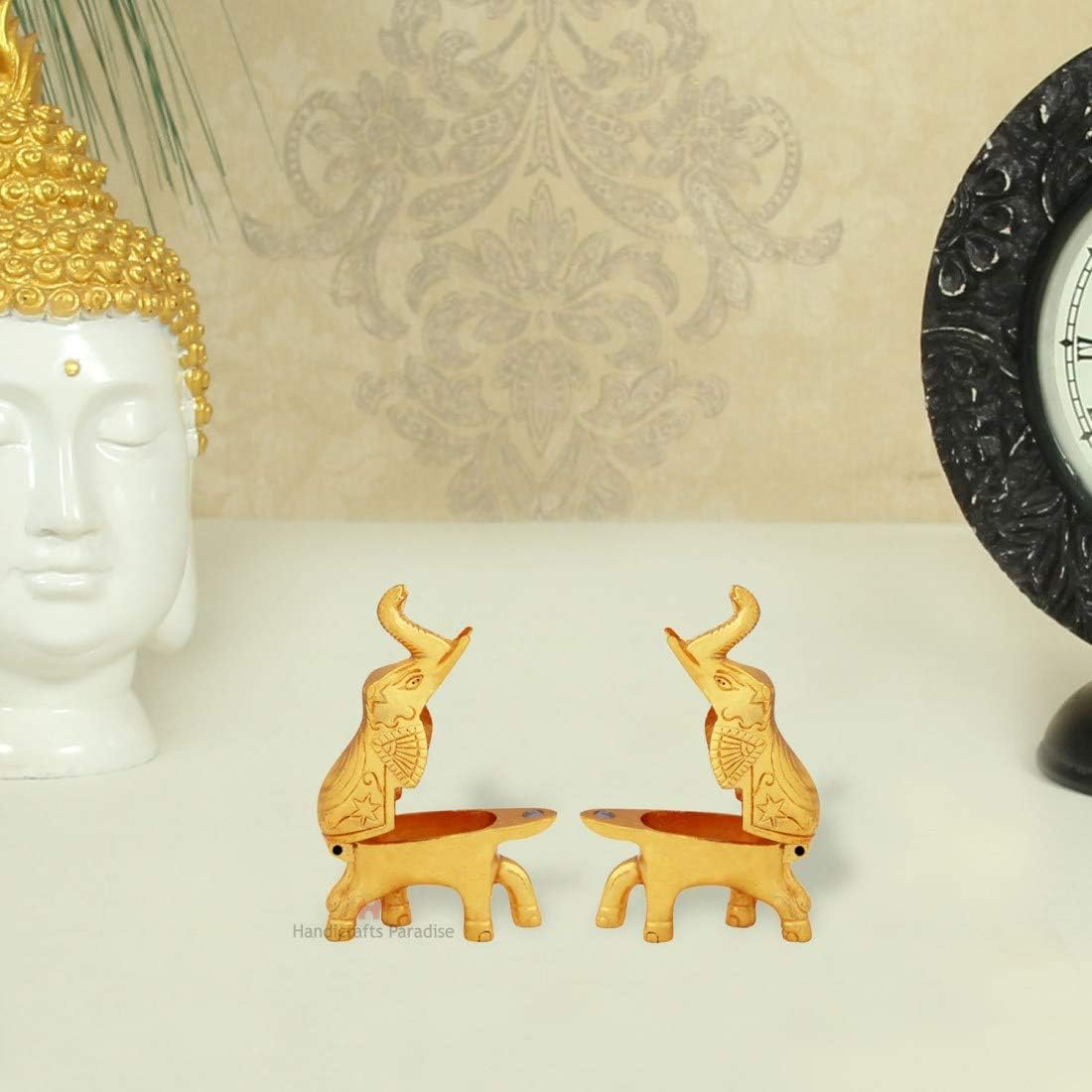 Handicrafts ParadiseSwan Shaped Aluminium Roli Tikka Holder (6 cm x 2.5 cm x 6 cm, Golden, Set of 2)