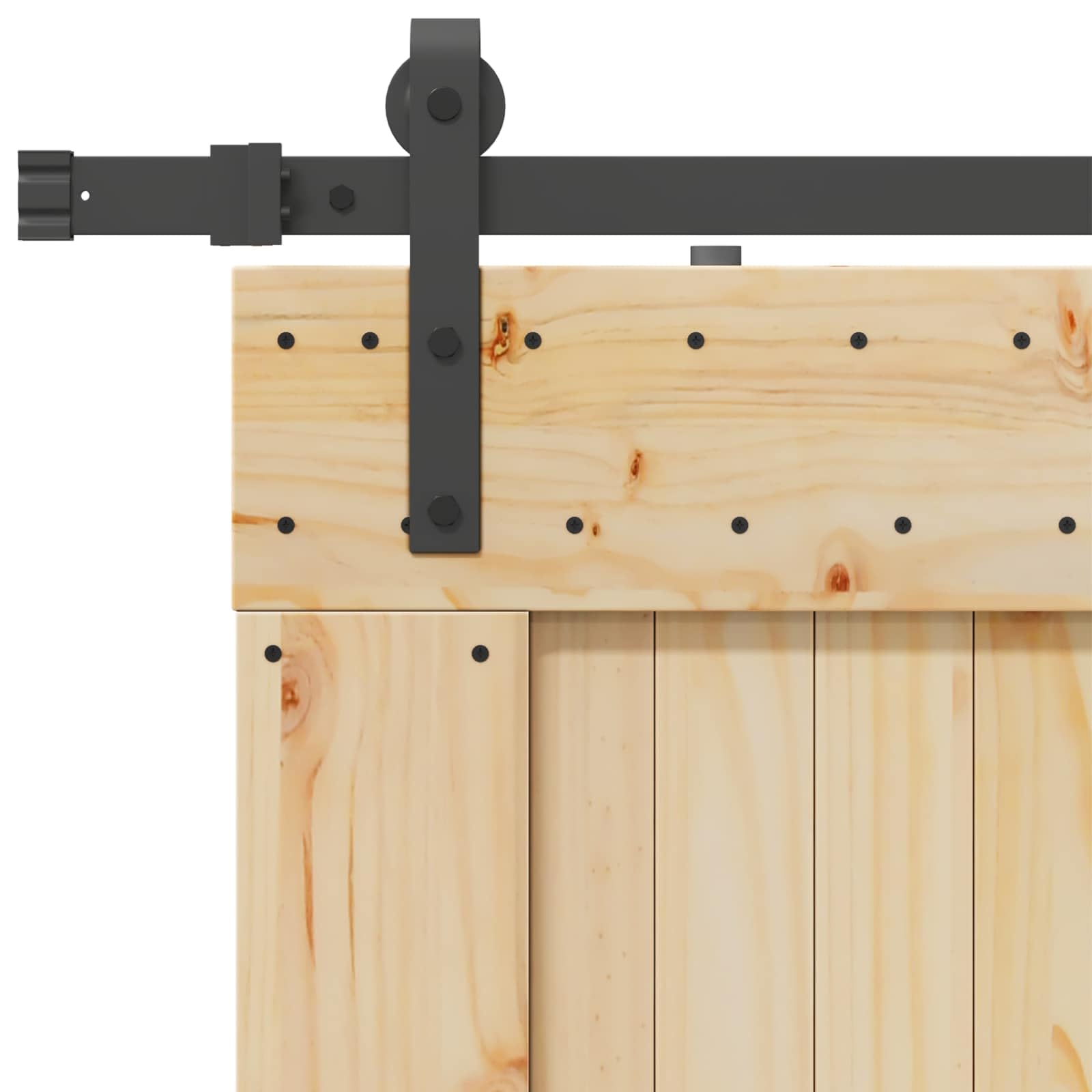 NARVIK - Porta scorrevole in legno di pino massiccio, 85 x 210 cm, con binario in acciaio nero, per interni