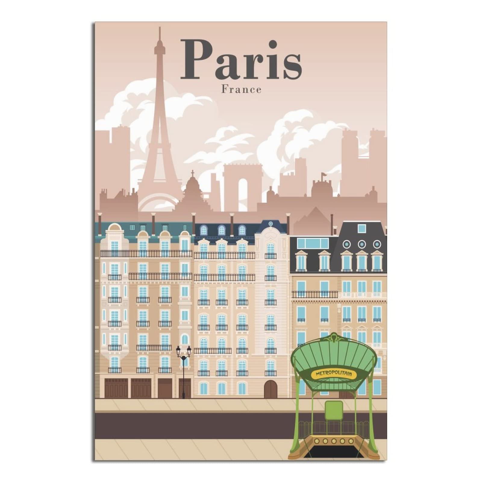 ZSEFV Vintage Paris France Travel Poster Skyline Decorative Posters Modern Bedroom Canvas Art Poster Picture Painting Posters Wall Decor art Gift