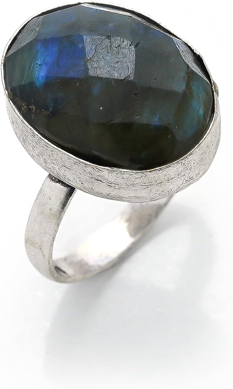 Labradorite Vintage Boho Ring, 925 Sterling Silver Stackable Ring Gemstones Jewellery for Gift