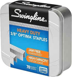 Swingline Optima High Capacity Staples, for 60/70 Sheets staplers, 3/8-Inch Leg Length, 125 per Strip, 2500 per Box (S7035550) | For 60/70 Sheet Staplers, 125 per Strip (S7035550)