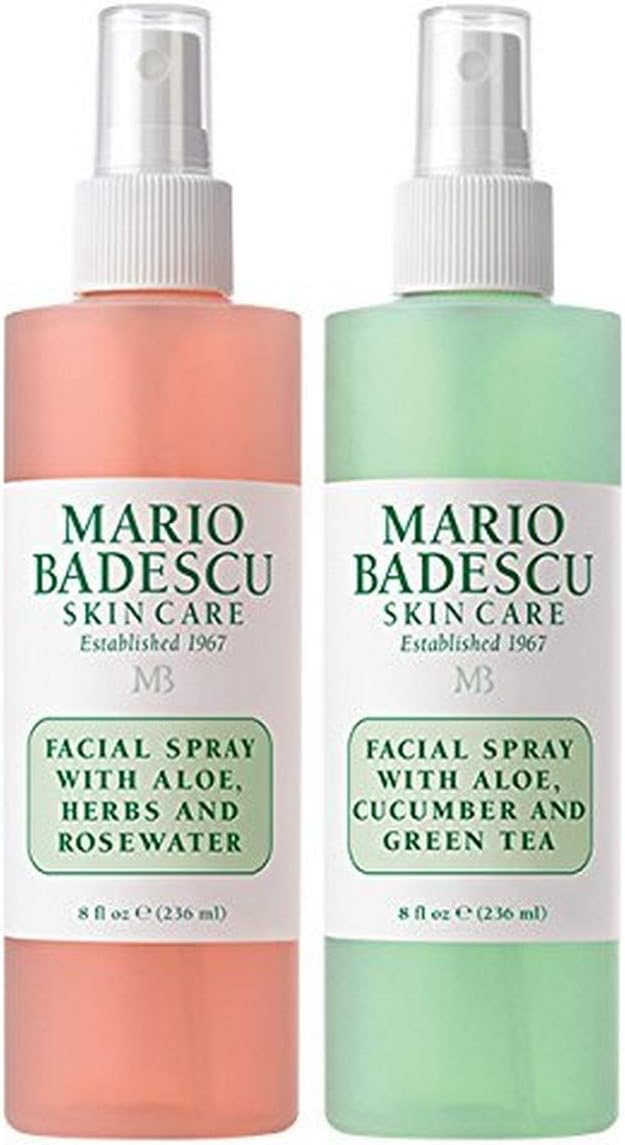 Mario Badescu Facial Spray Aloe, Rose Water and Cucumber - Green Tea Duo for Face, Neck or Hair, Cooling and Hydrating Face Mist for All Skin Types, Dewy Finish, 8 Fl Oz (Pack of 2)